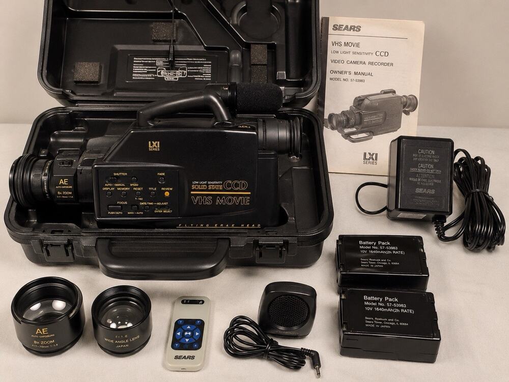 Vintage Sears VHS CCD Camcorder Tested Working w Case Batteries & Lenses